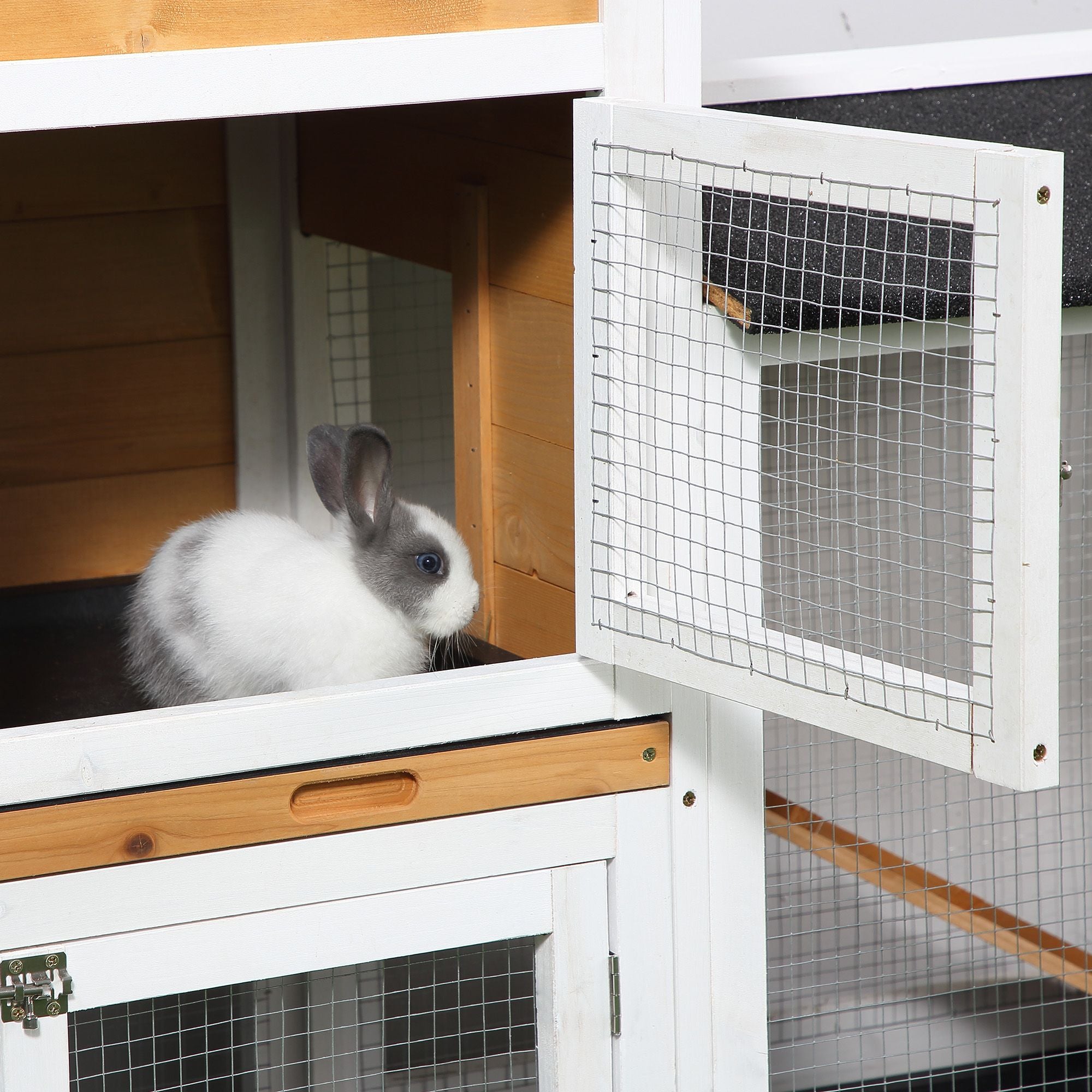2-Story Outdoor furniture-style Rabbit Hutch with Ramp and Weatherproof Roof
