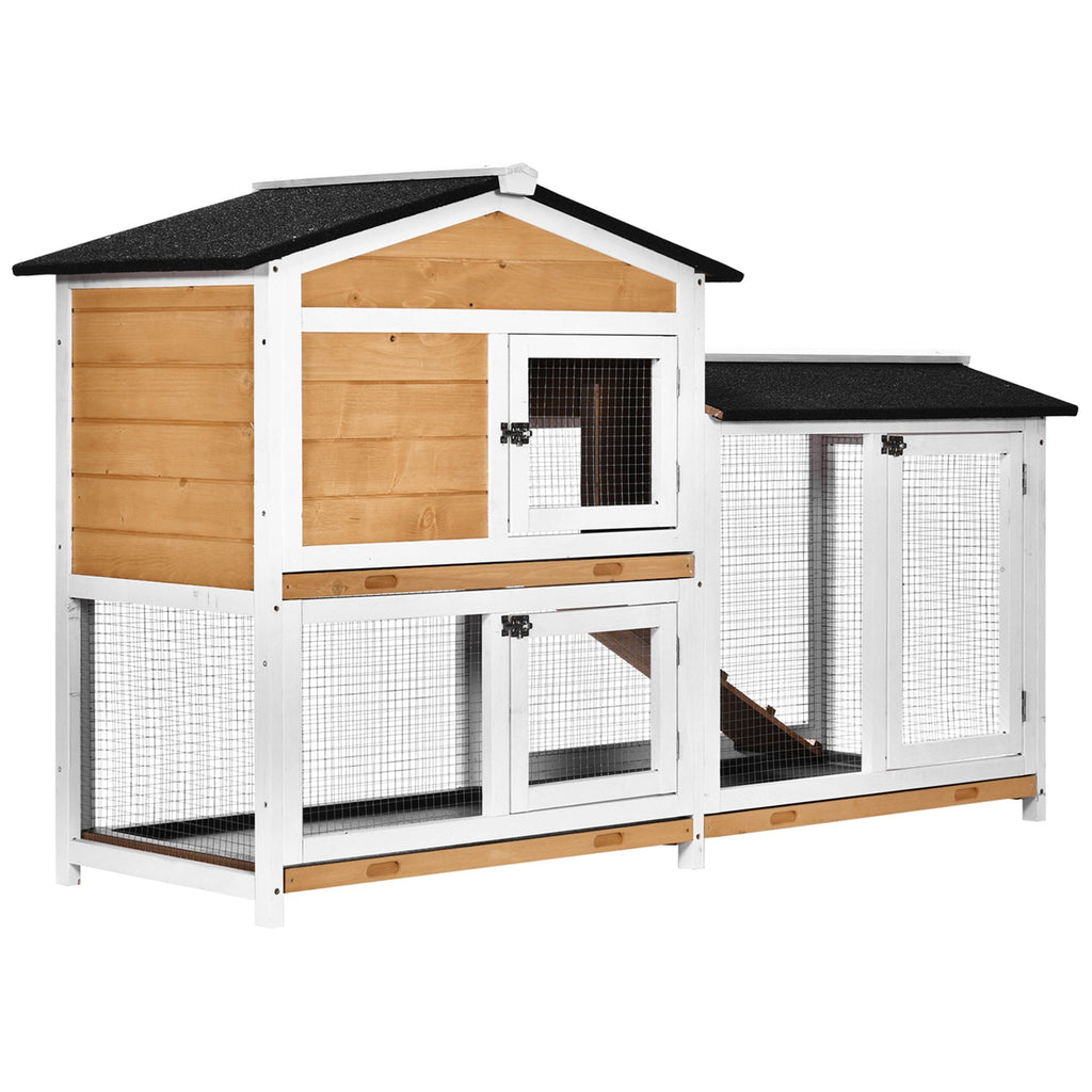 2-Story Outdoor furniture-style Rabbit Hutch with Ramp and Weatherproof Roof