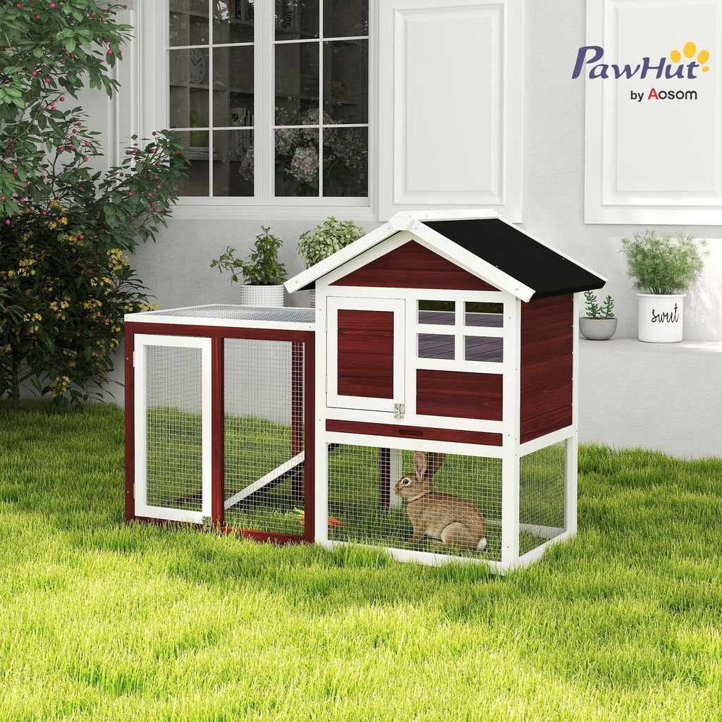 48- Outdoor Rabbit Hutch with water-ready Roof and Run
