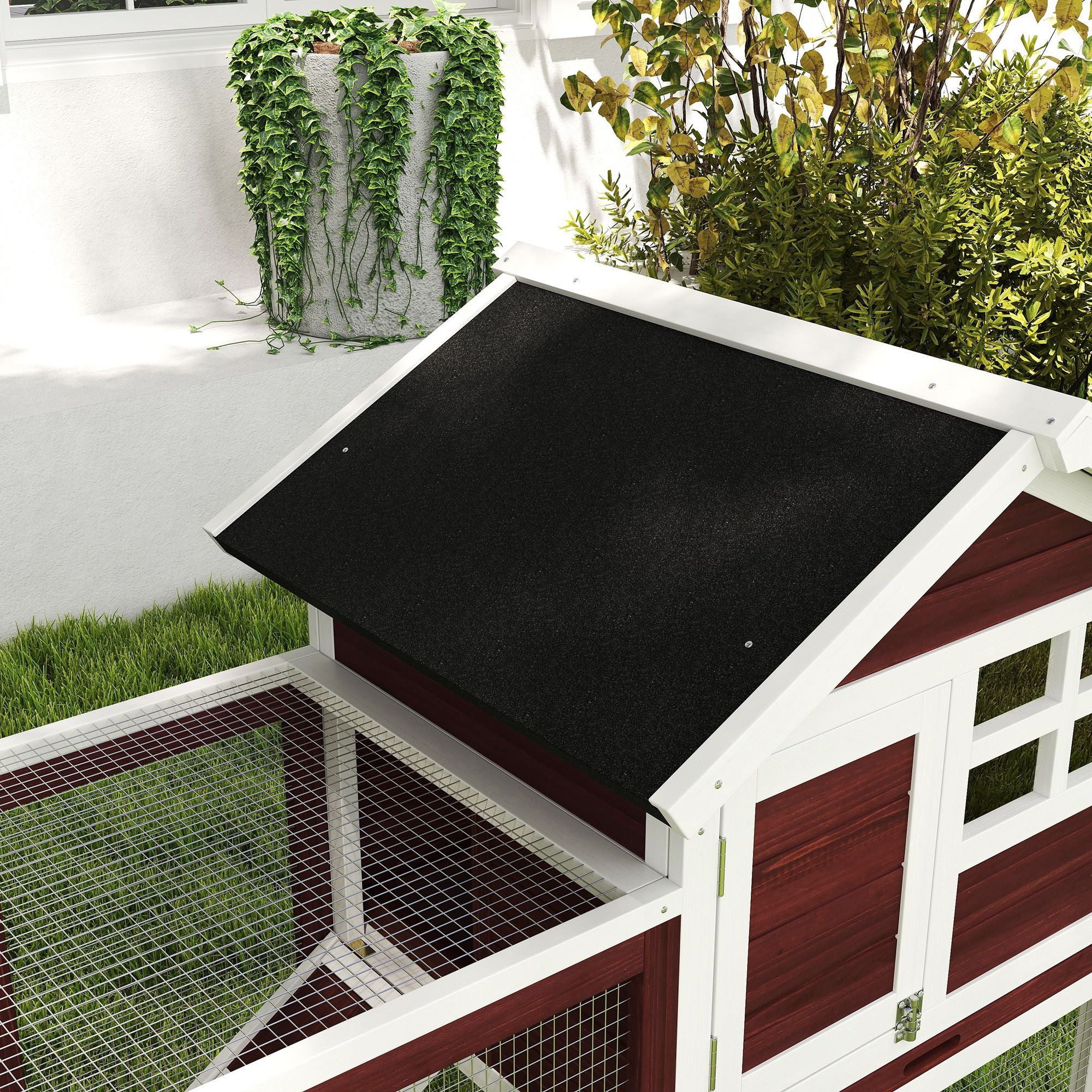 48- Outdoor Rabbit Hutch with water-ready Roof and Run