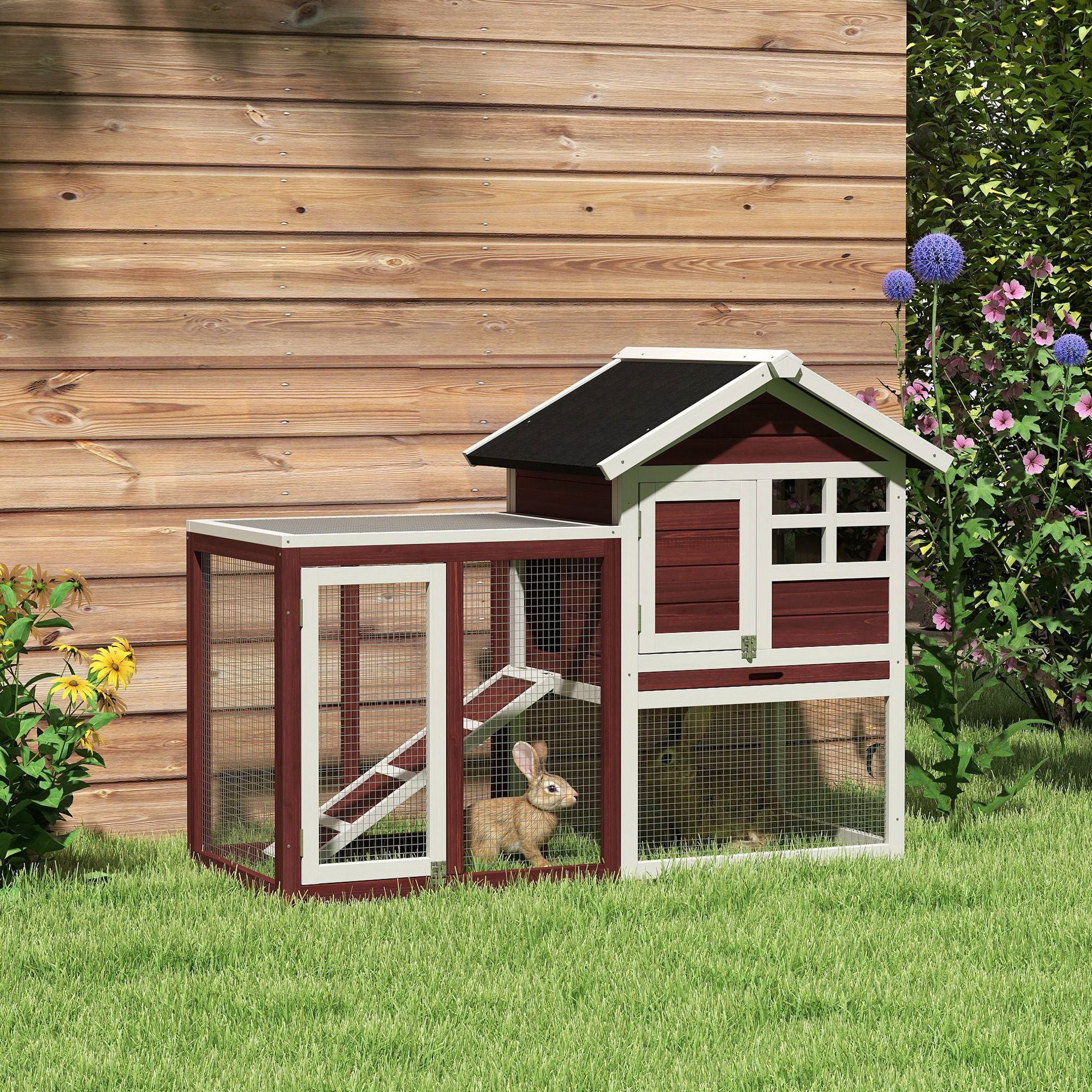 48- Outdoor Rabbit Hutch with water-ready Roof and Run