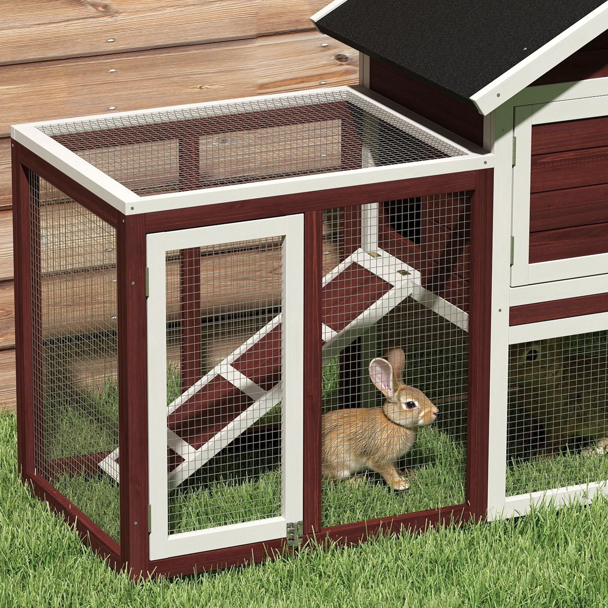 48- Outdoor Rabbit Hutch with water-ready Roof and Run