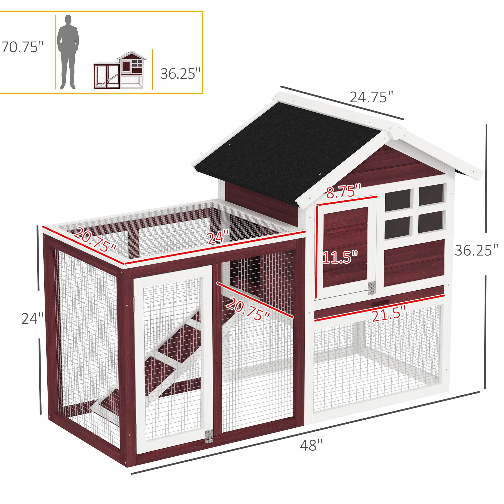 48- Outdoor Rabbit Hutch with water-ready Roof and Run
