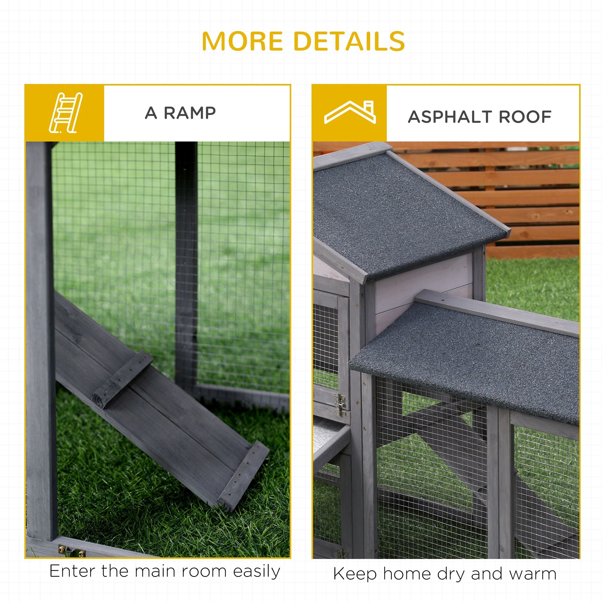 Outdoor Rabbit Hutch with Asphalt Roof & Spacious Run Area