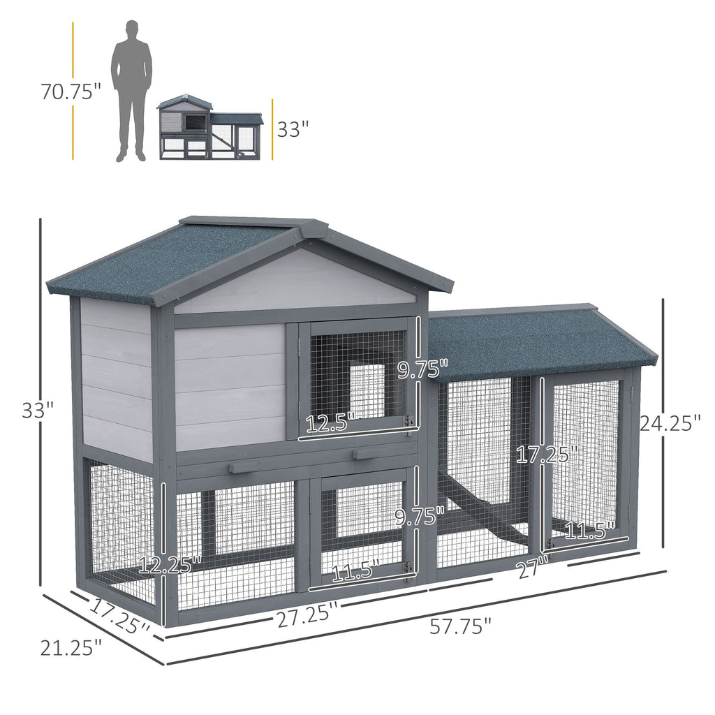 Outdoor Rabbit Hutch with Asphalt Roof & Spacious Run Area