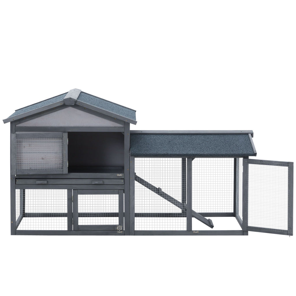 Outdoor Rabbit Hutch with Asphalt Roof & Spacious Run Area