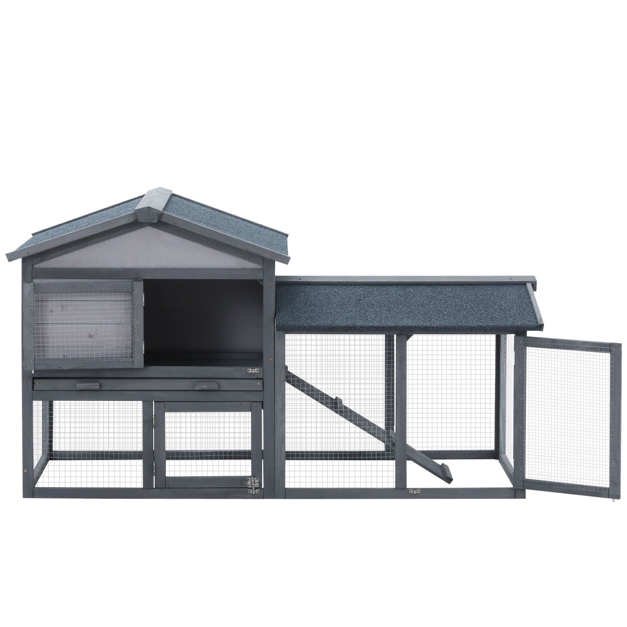 Outdoor Rabbit Hutch with Asphalt Roof & Spacious Run Area