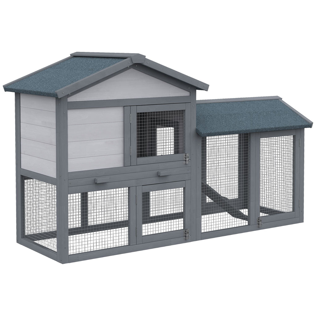 Outdoor Rabbit Hutch with Asphalt Roof & Spacious Run Area