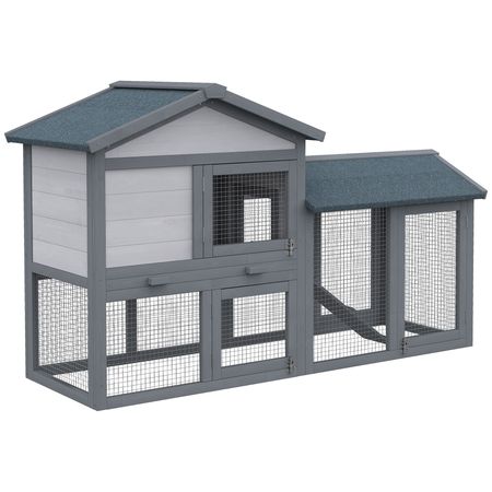 Outdoor Rabbit Hutch with Asphalt Roof & Spacious Run Area