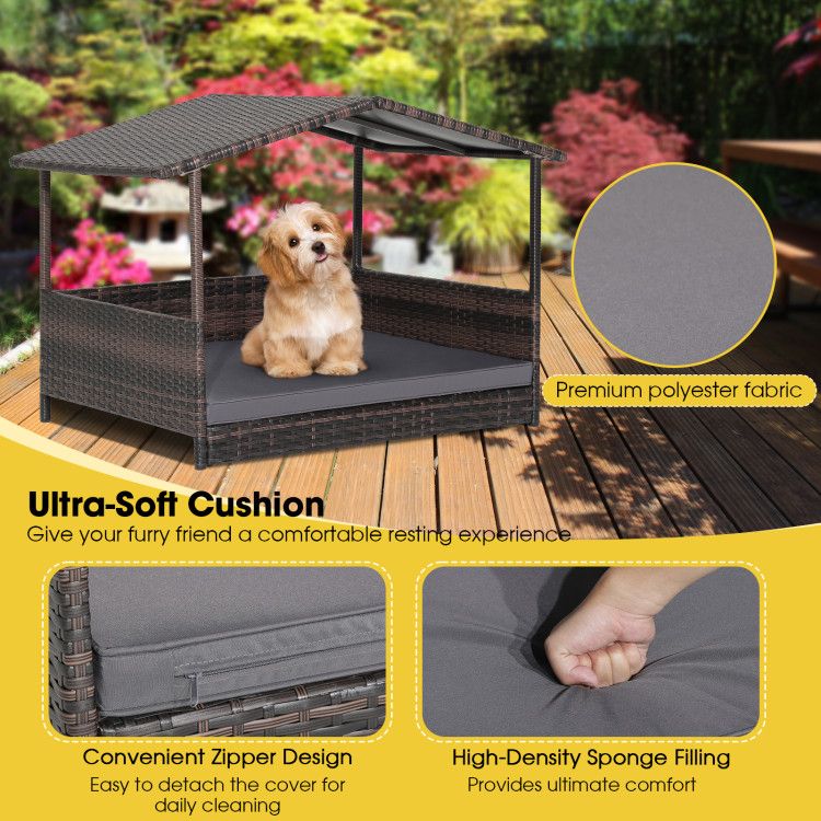 Weatherproof Wicker Dog House for Indoor & Outdoor Comfort