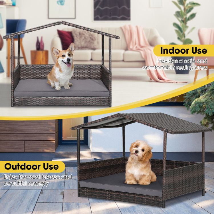 Weatherproof Wicker Dog House for Indoor & Outdoor Comfort