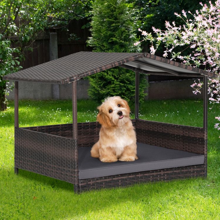 Weatherproof Wicker Dog House for Indoor & Outdoor Comfort