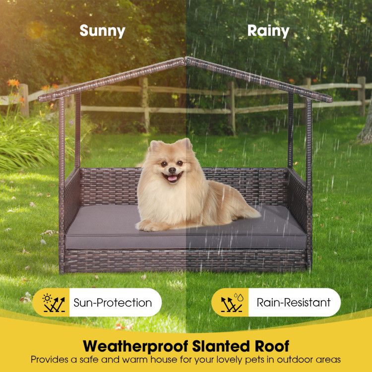 Weatherproof Wicker Dog House for Indoor & Outdoor Comfort