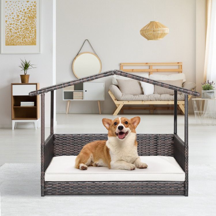 Weatherproof Wicker Dog House for Indoor & Outdoor Comfort