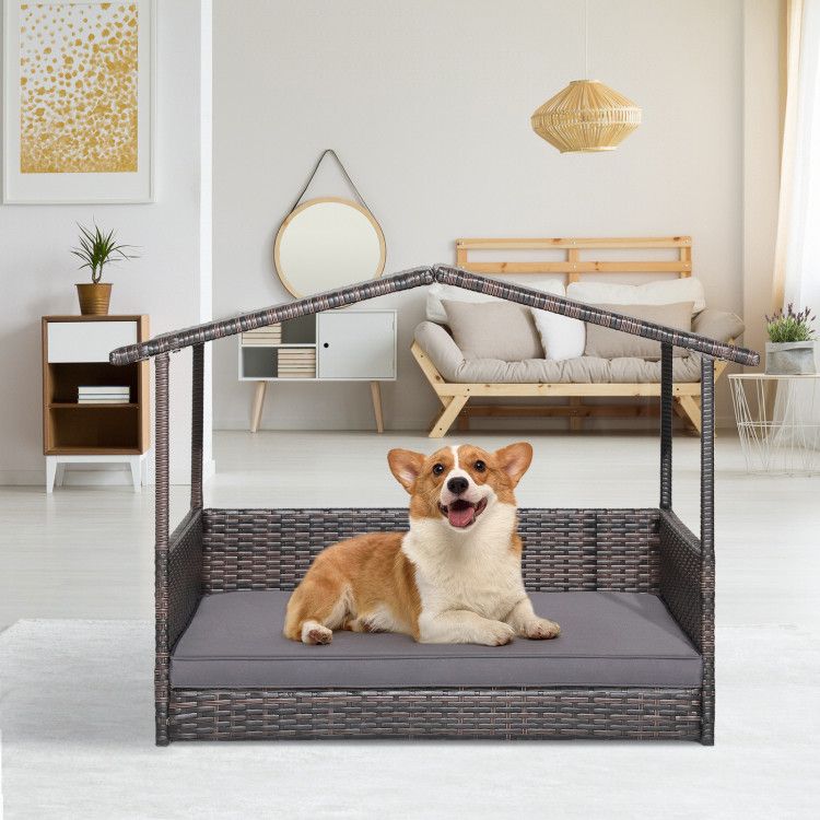 Weatherproof Wicker Dog House for Indoor & Outdoor Comfort