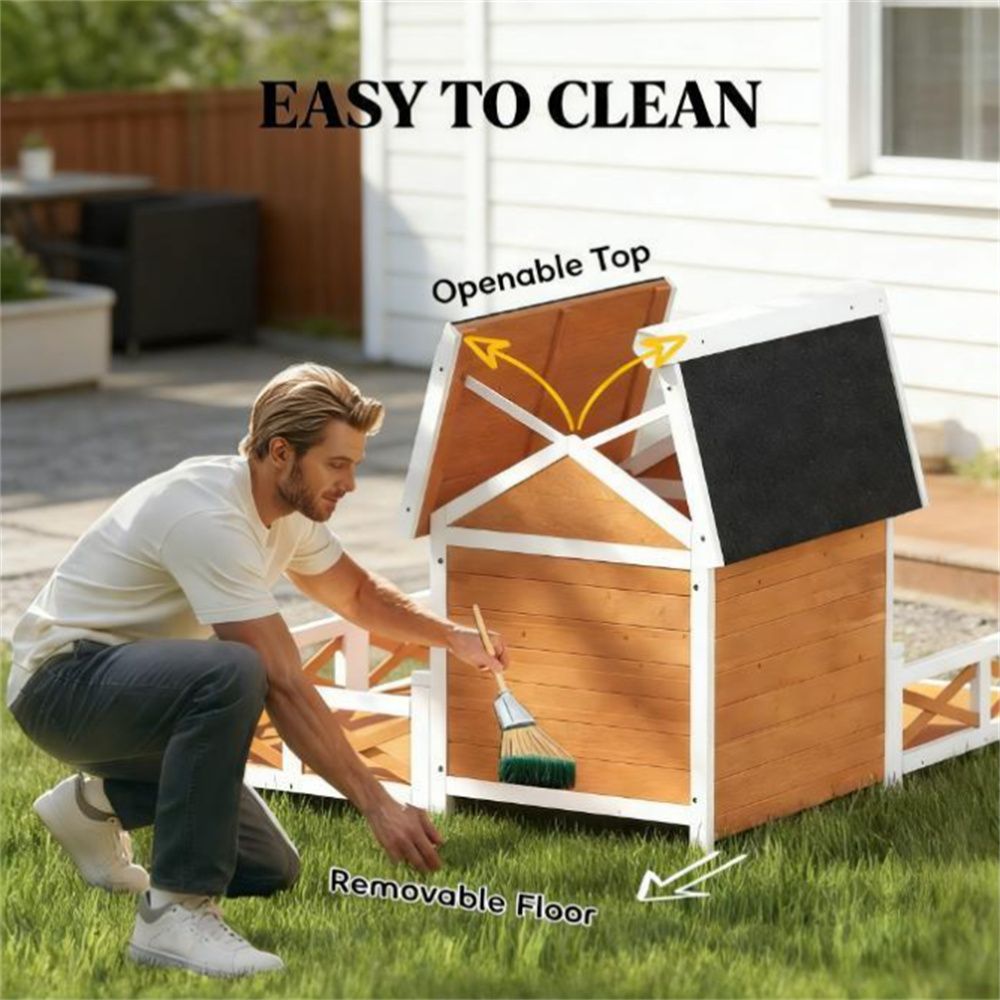 Large Fenced Porch Dog House, Asphalt Roof, Orange