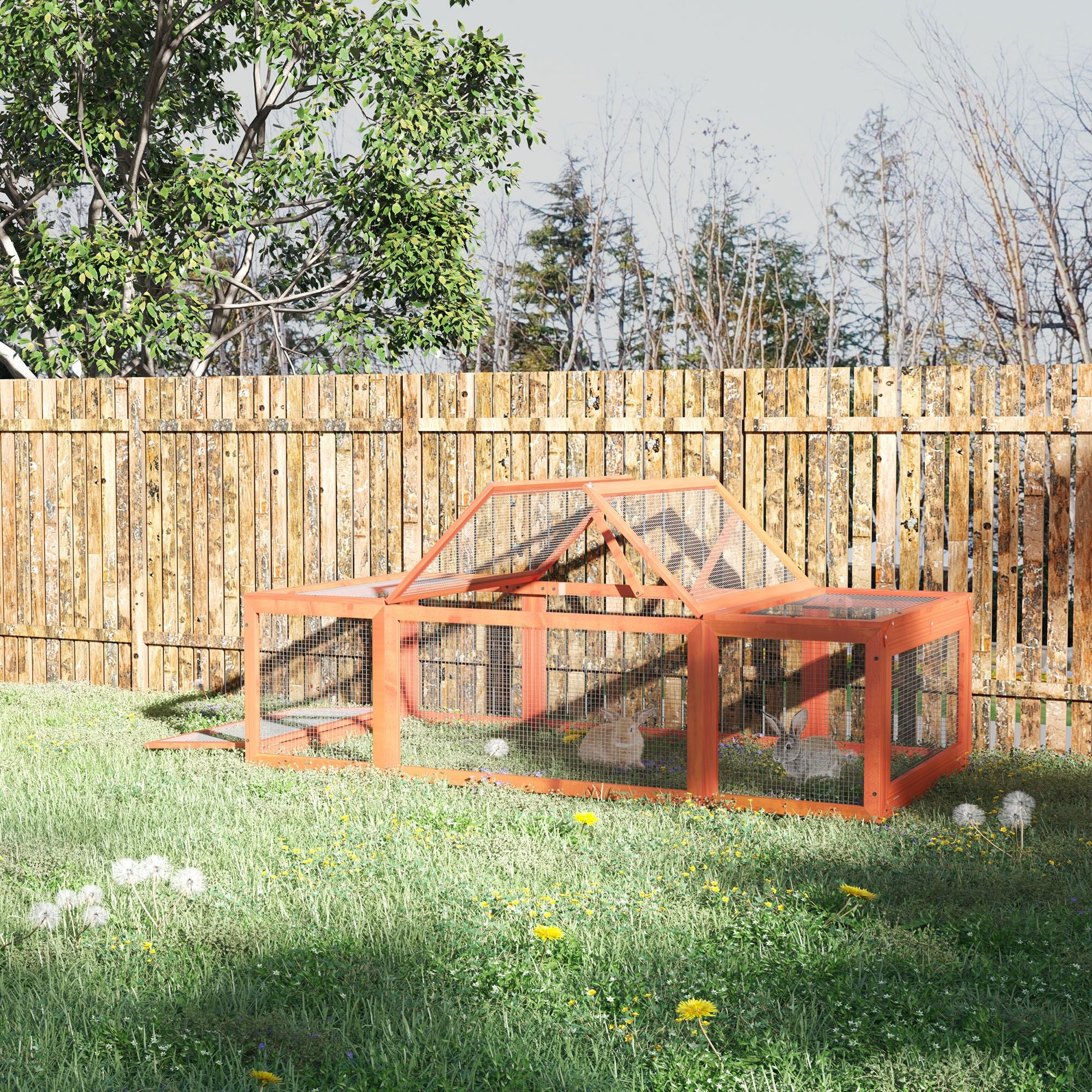 Outdoor furniture-style Rabbit Hutch Large Bunny Hutch, Small Animal Habitat with Run, Lockable Doors, Natura