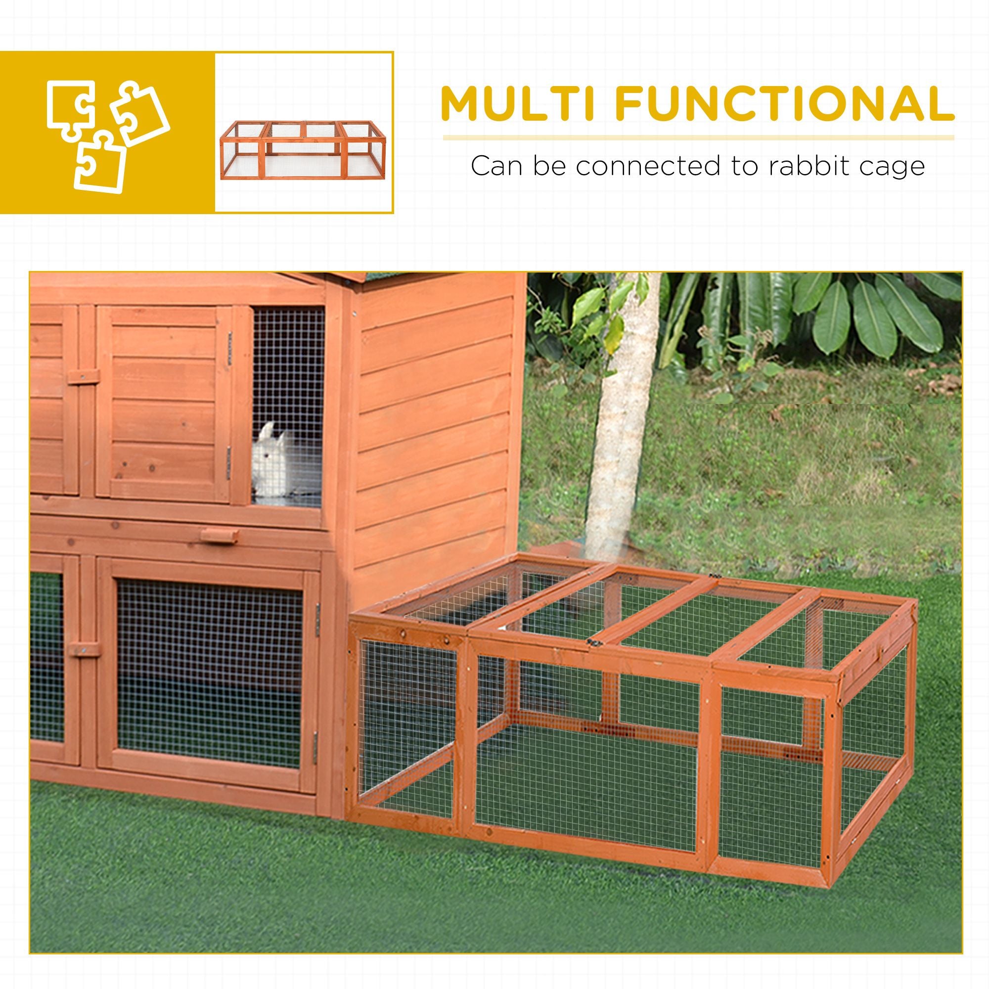 Outdoor furniture-style Rabbit Hutch Large Bunny Hutch, Small Animal Habitat with Run, Lockable Doors, Natura