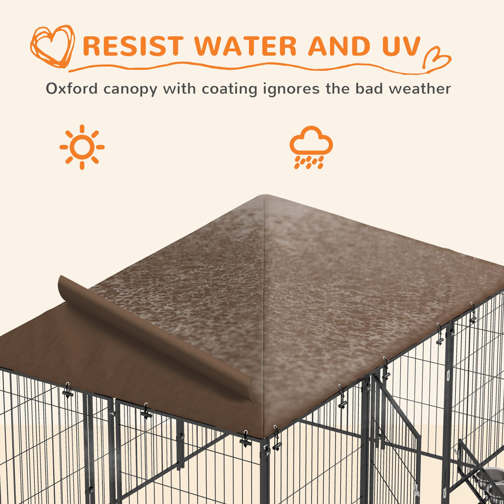 Spacious Outdoor Dog Kennel with Canopy and Rotating Bowl