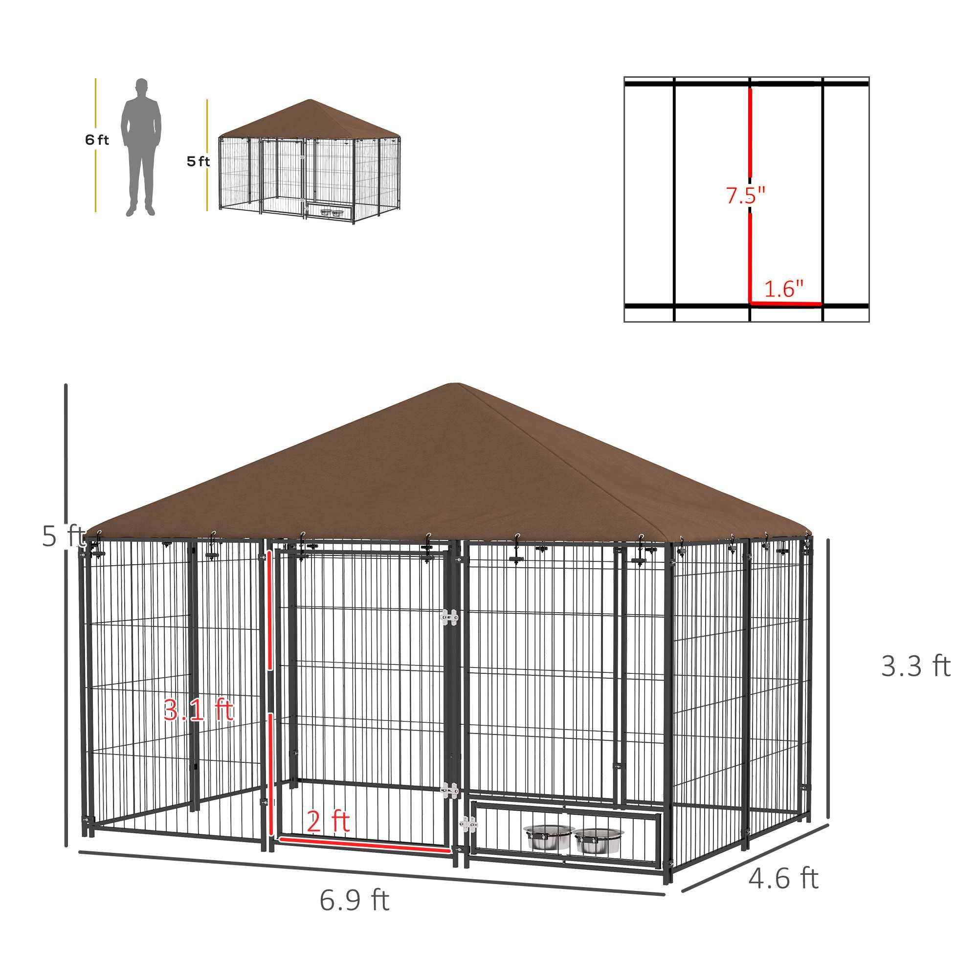 Spacious Outdoor Dog Kennel with Canopy and Rotating Bowl