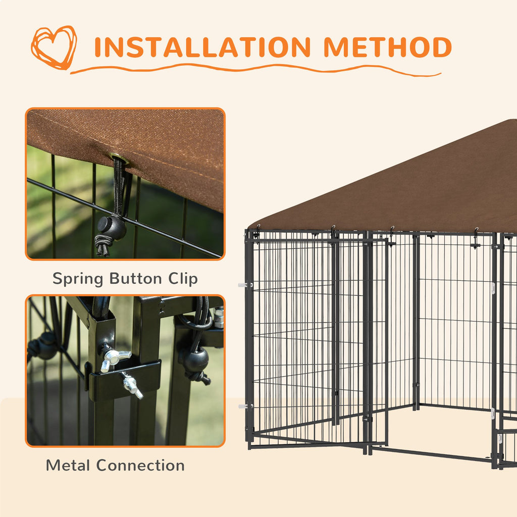 Spacious Outdoor Dog Kennel with Canopy and Rotating Bowl