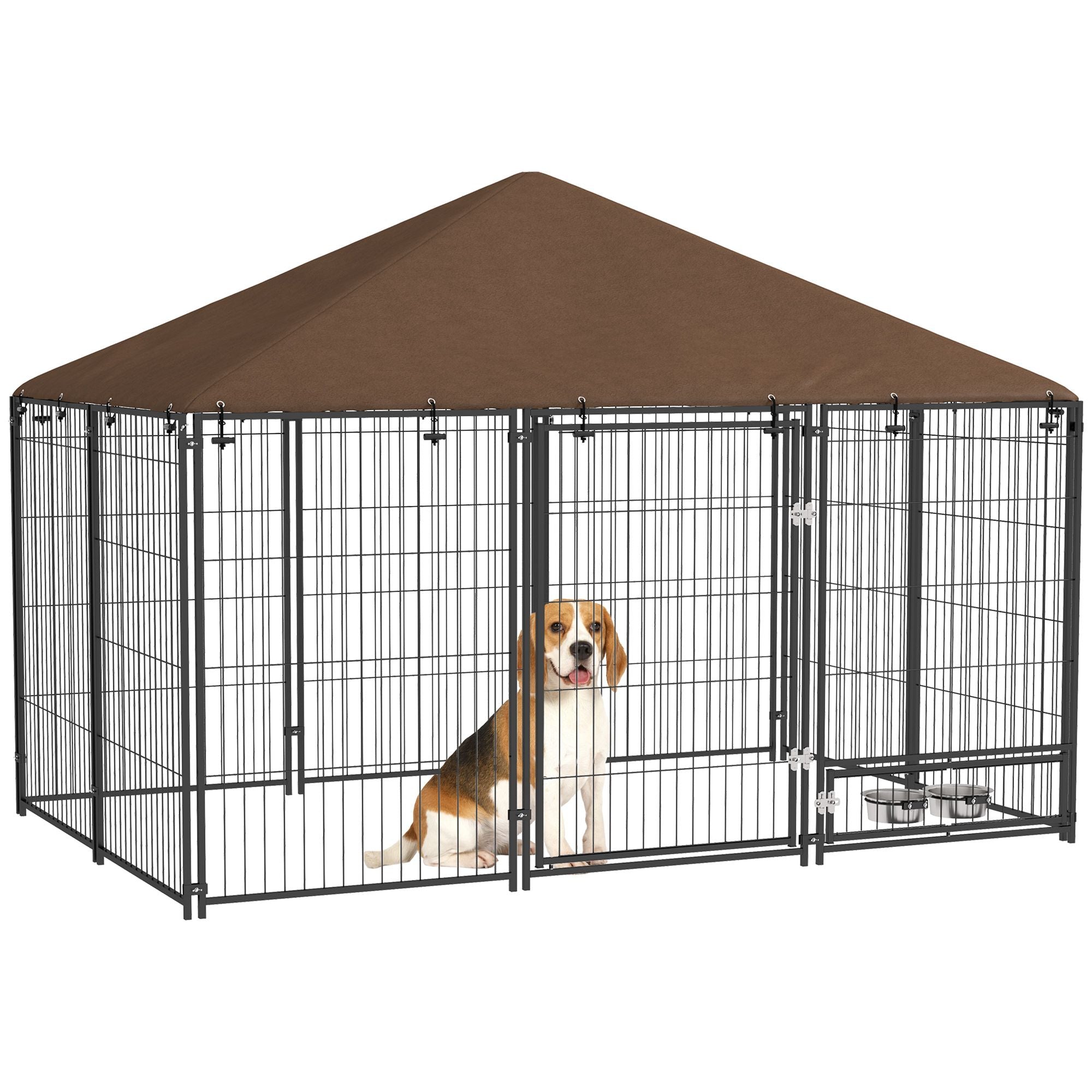 Spacious Outdoor Dog Kennel with Canopy and Rotating Bowl