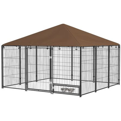 Spacious Outdoor Dog Kennel with Canopy and Rotating Bowl