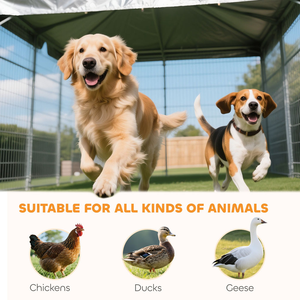 Spacious Outdoor Dog Kennel with Canopy and Rotating Bowl