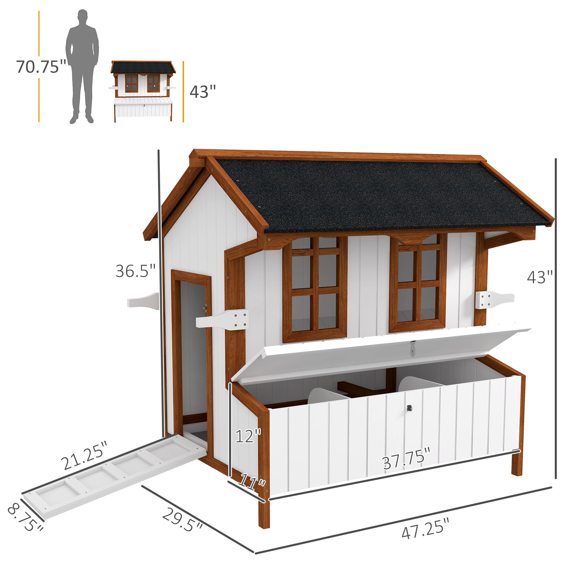 PawHut 47" furniture-style Chicken Coop with Nesting Box and Handles