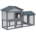 PawHut 58- furniture-style Rabbit Hutch with Asphalt Roof and Run Area