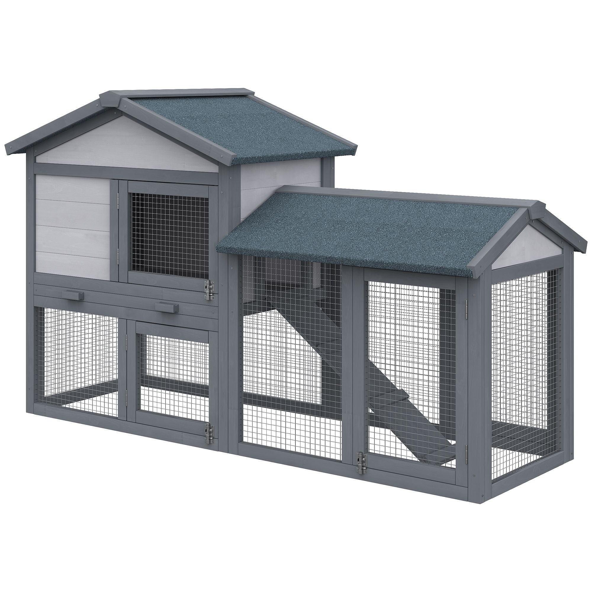 PawHut 58- furniture-style Rabbit Hutch with Asphalt Roof and Run Area