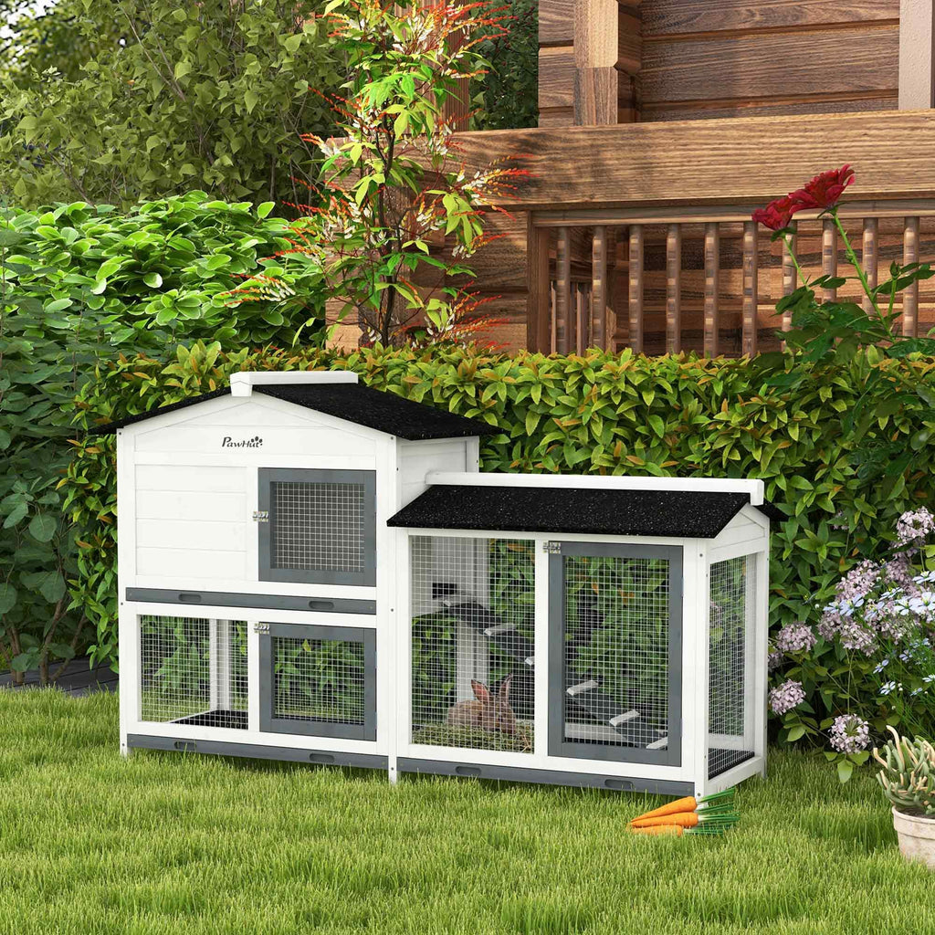 Spacious furniture-style Rabbit Hutch with Asphalt Roof and Lockable Doors