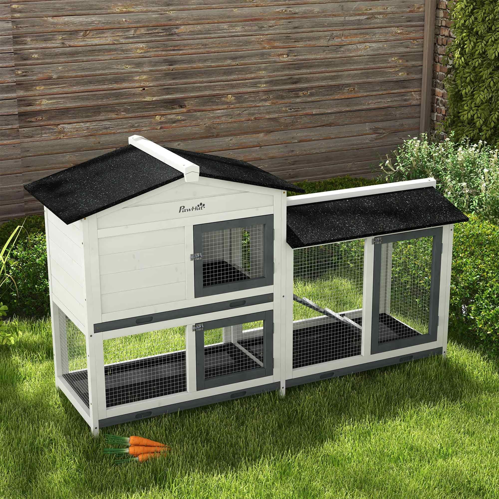 Spacious furniture-style Rabbit Hutch with Asphalt Roof and Lockable Doors