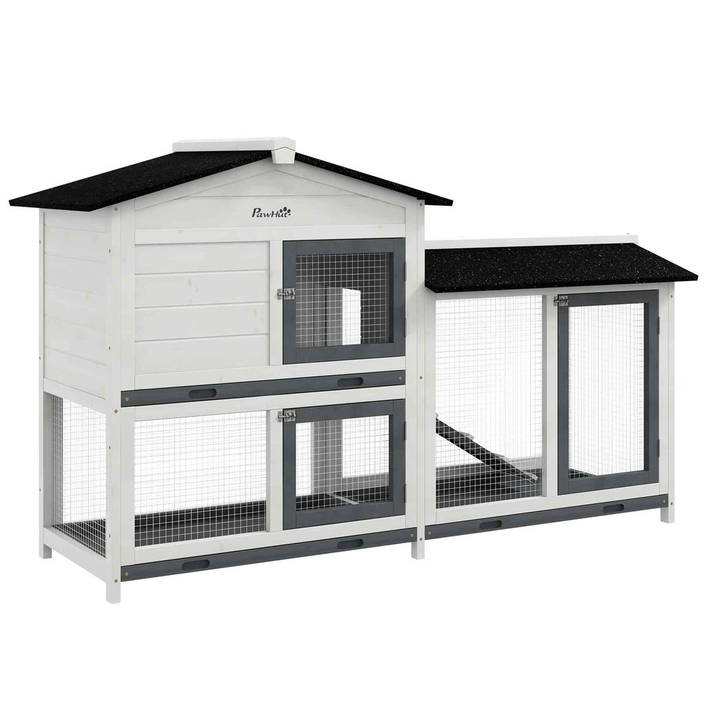Spacious furniture-style Rabbit Hutch with Asphalt Roof and Lockable Doors