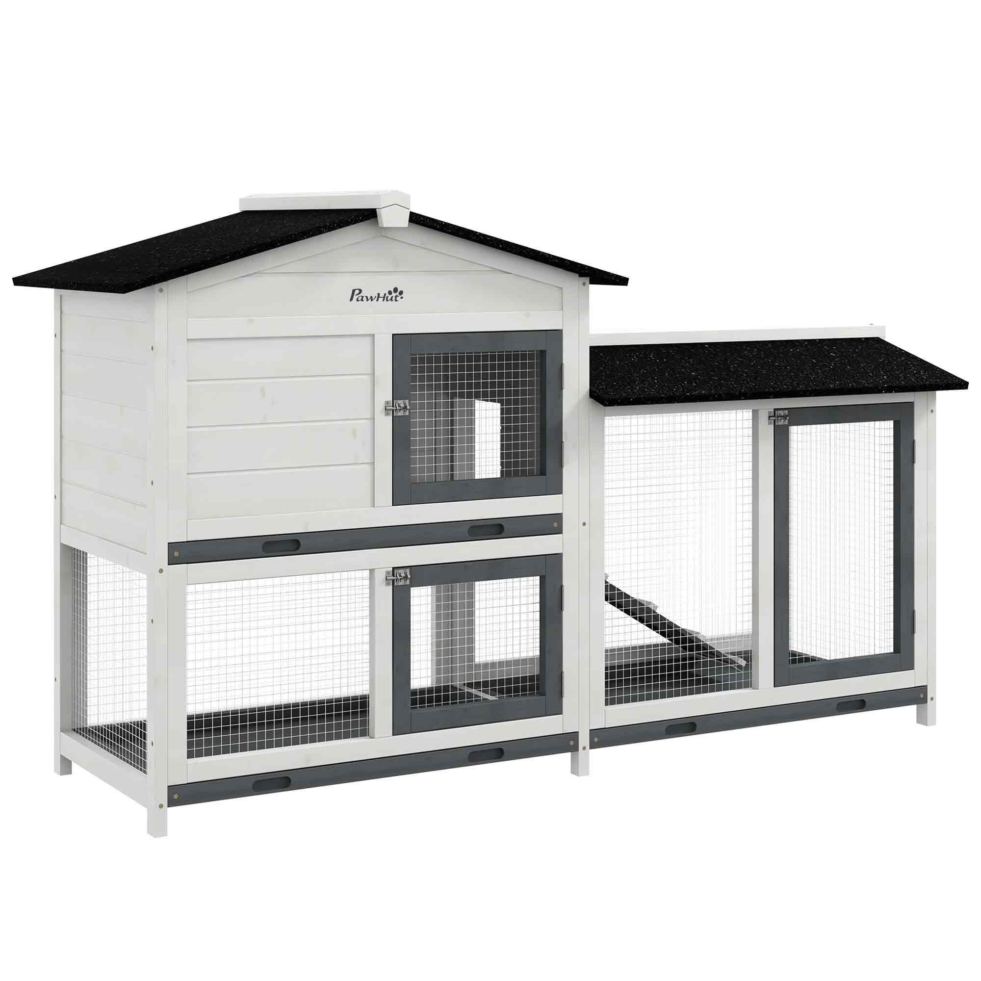 Spacious furniture-style Rabbit Hutch with Asphalt Roof and Lockable Doors