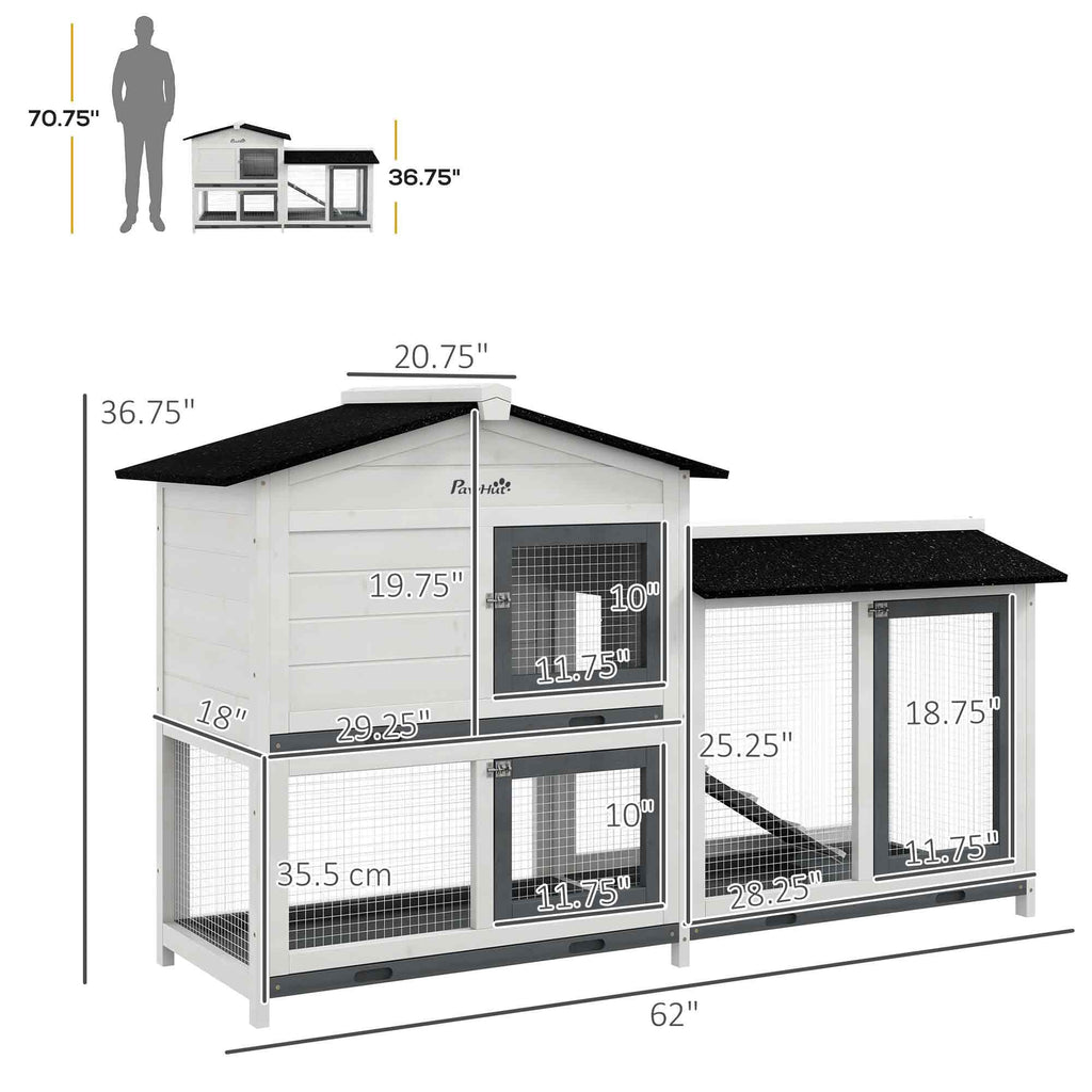 Spacious furniture-style Rabbit Hutch with Asphalt Roof and Lockable Doors