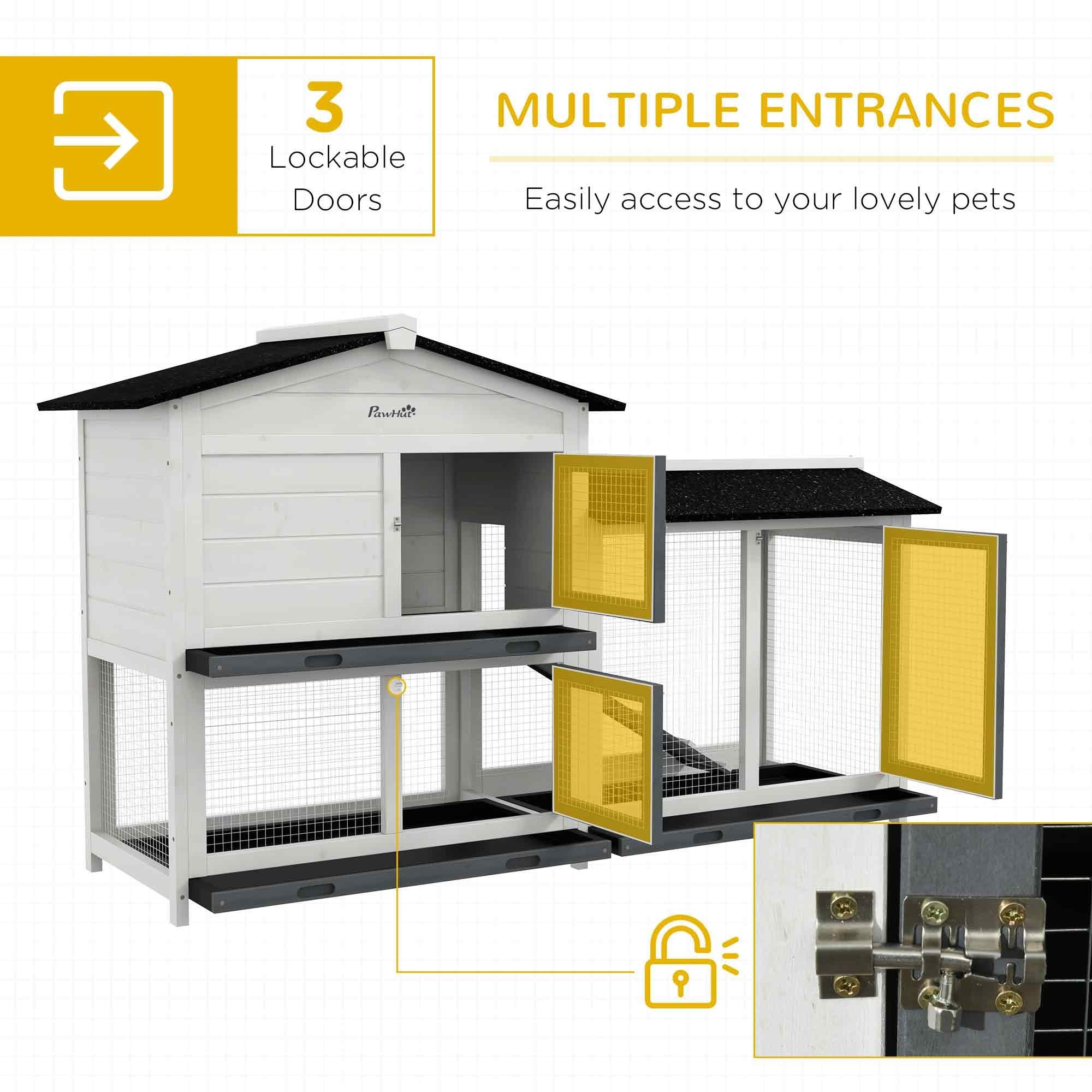Spacious furniture-style Rabbit Hutch with Asphalt Roof and Lockable Doors