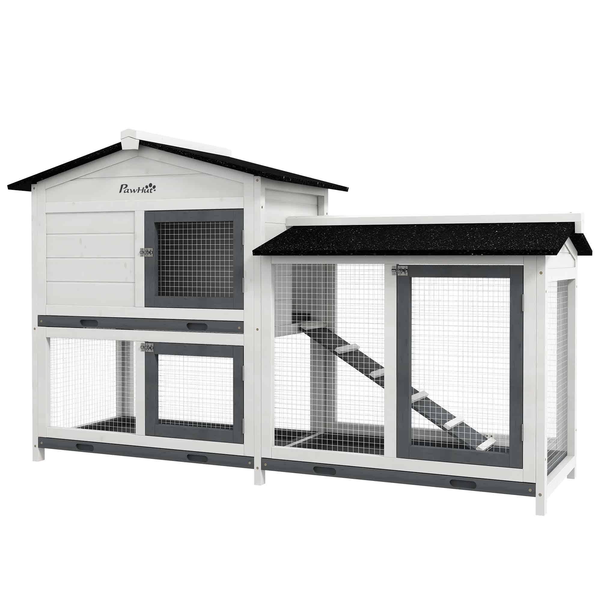 Spacious furniture-style Rabbit Hutch with Asphalt Roof and Lockable Doors