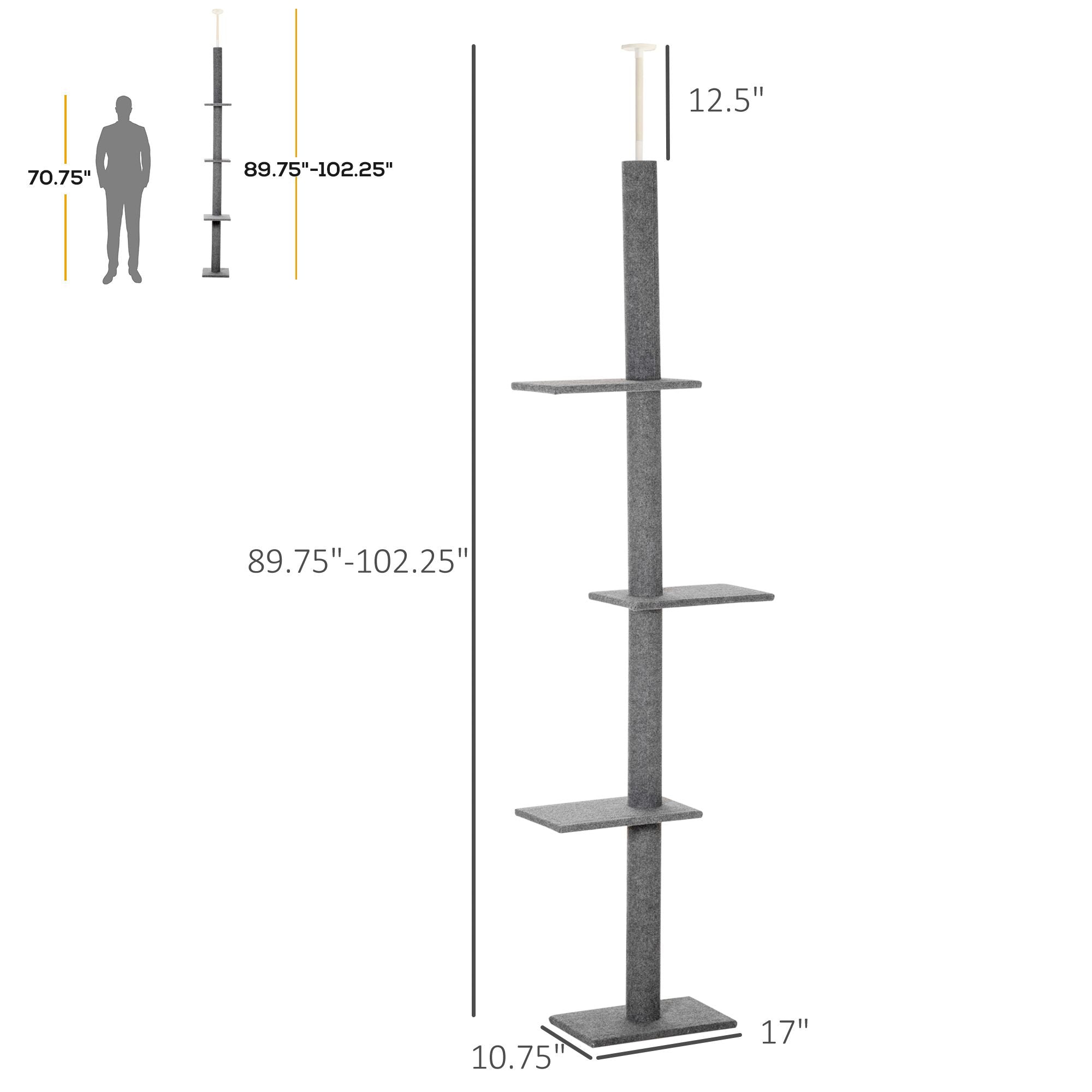 Floor-to-Ceiling Cat Tree with 4 Jump Platforms and Soft Cover