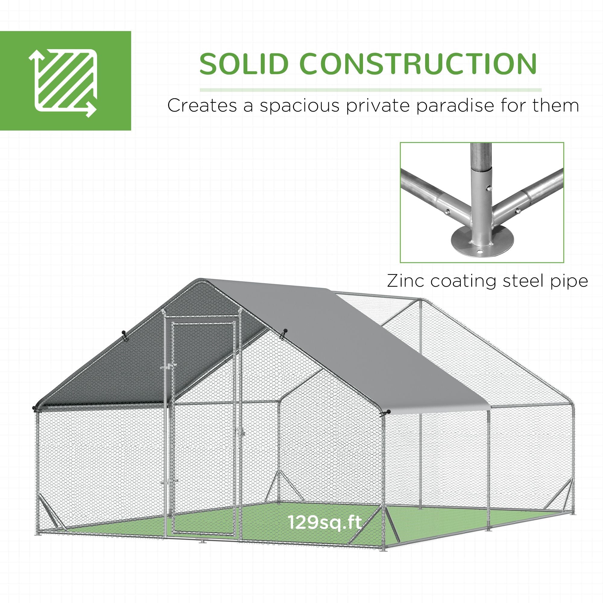Spacious Walk-in Chicken Run with water-ready Cover and Secure Lock