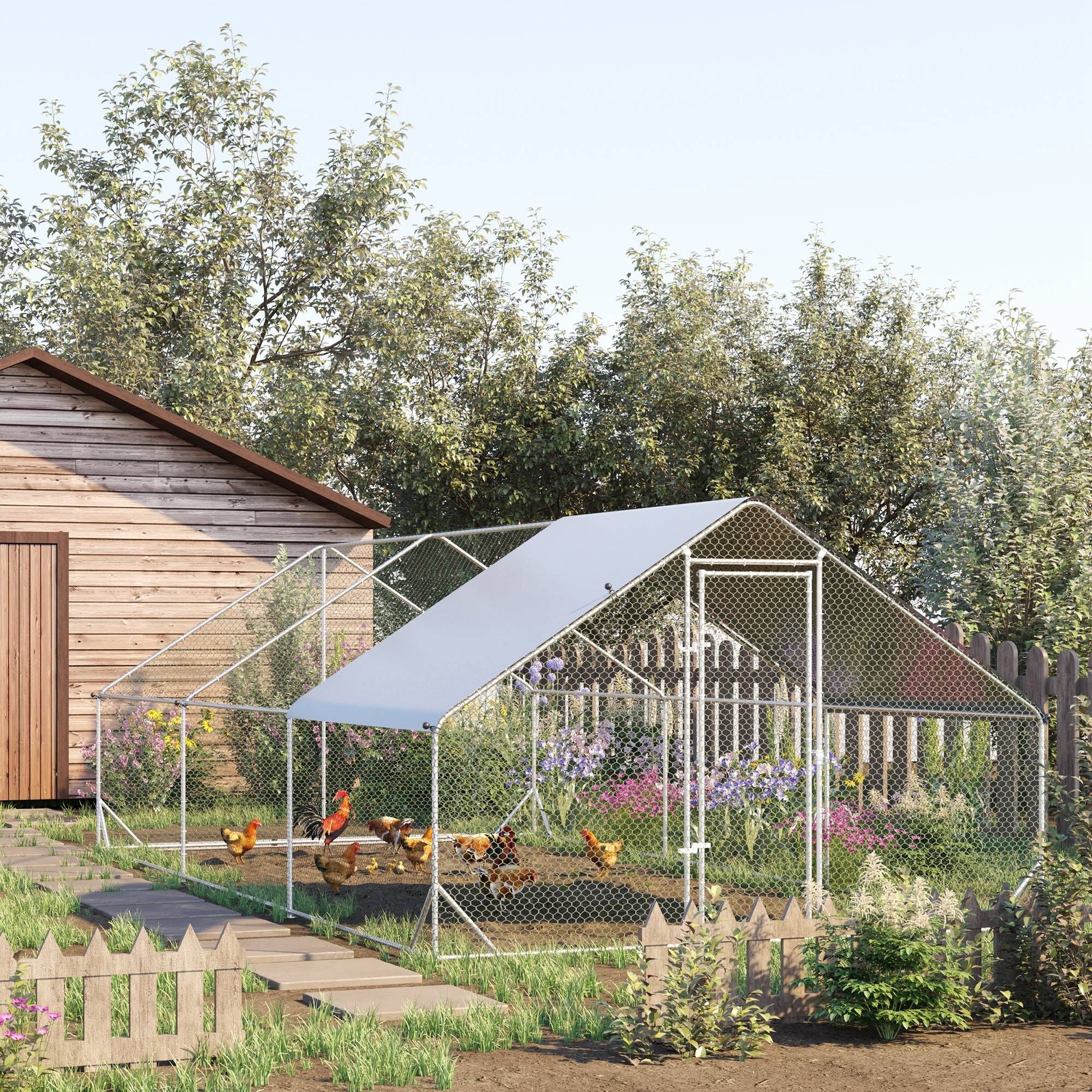 PawHut Large Walk-in Chicken Coop with water-ready UV Cover