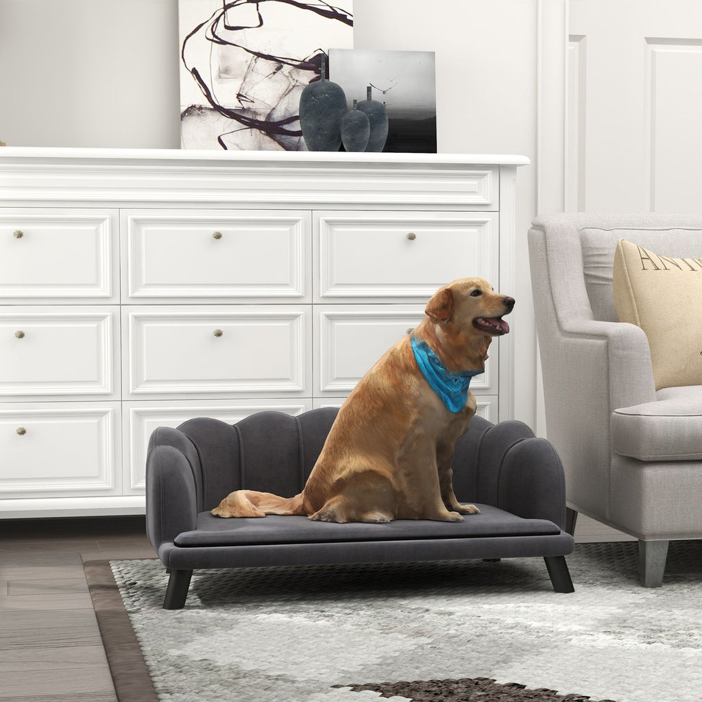 Velvet Dog Sofa with Pearl Back and Foam Cushioning
