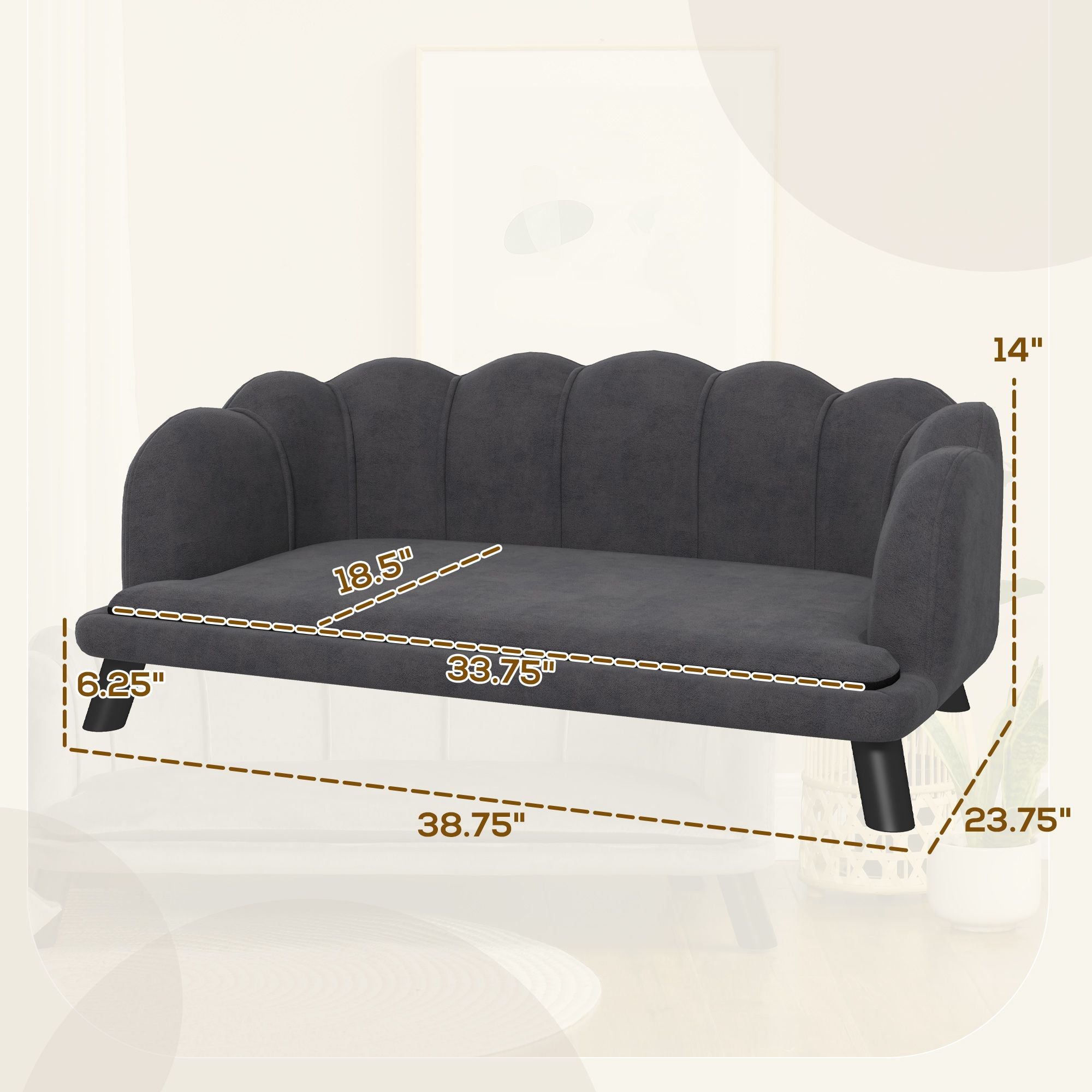 Velvet Dog Sofa with Pearl Back and Foam Cushioning