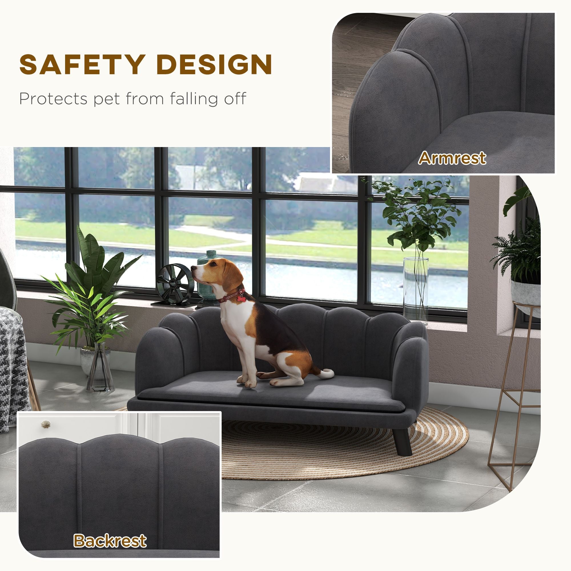 Velvet Dog Sofa with Pearl Back and Foam Cushioning