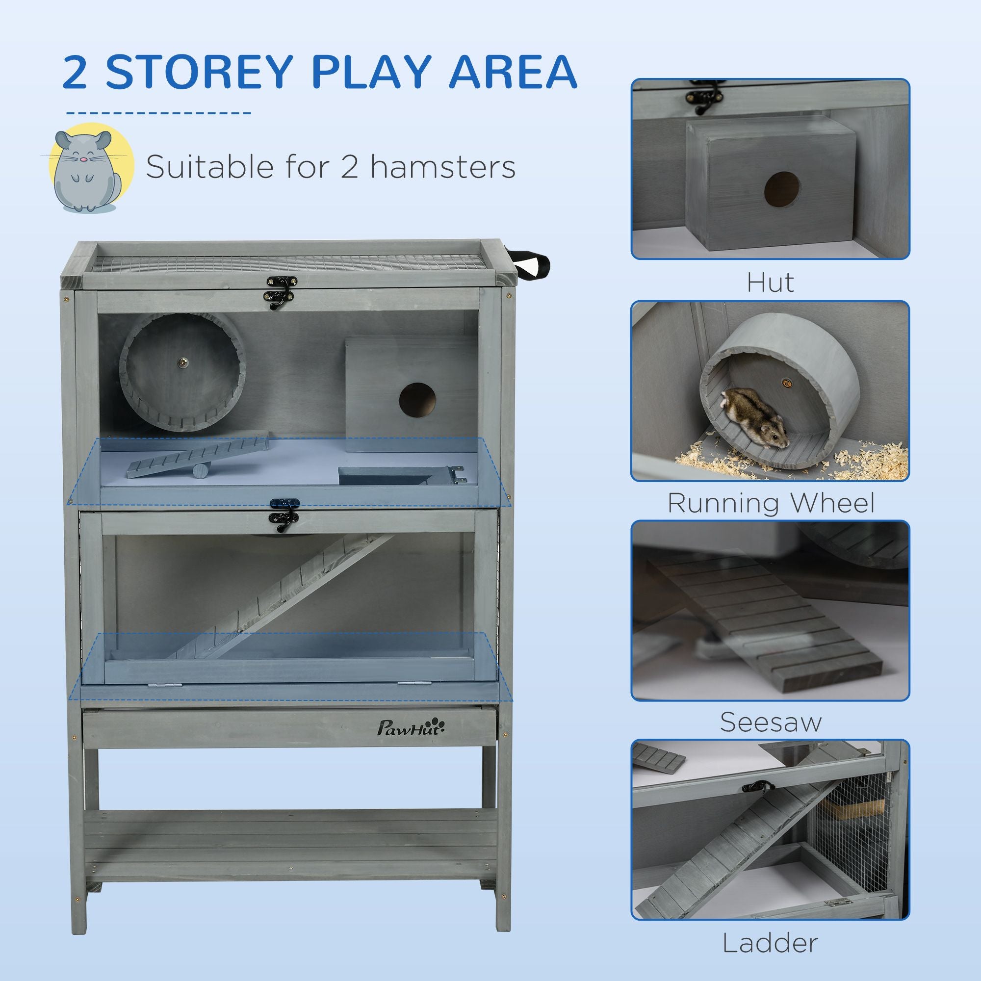 Spacious furniture-style Hamster Cage with Toys and Storage Shelf
