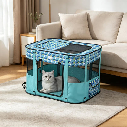 Foldable Portable Pet Playpen with 360-Degree Mesh Ventilation