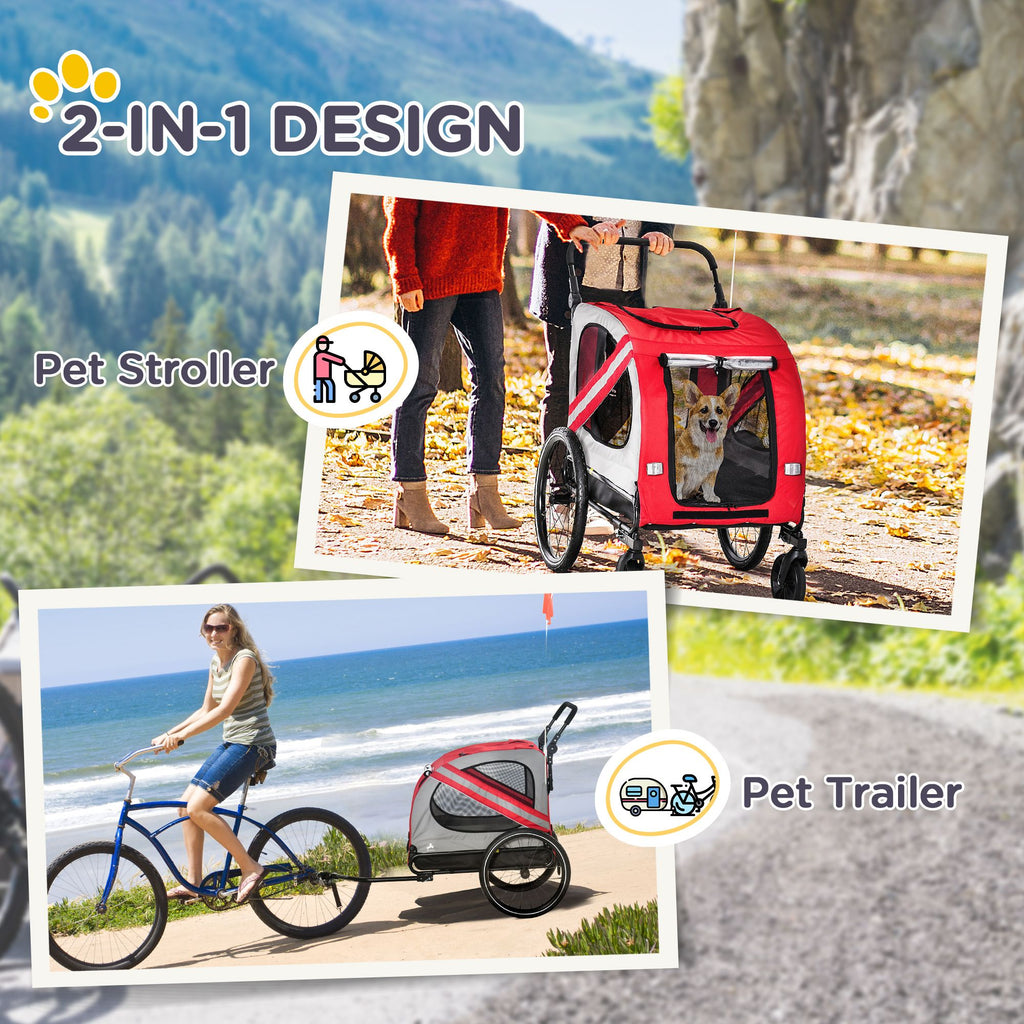 Pet Bike Trailer and Stroller 2-in-1 Red with Universal Wheel Reflectors Safety Flag