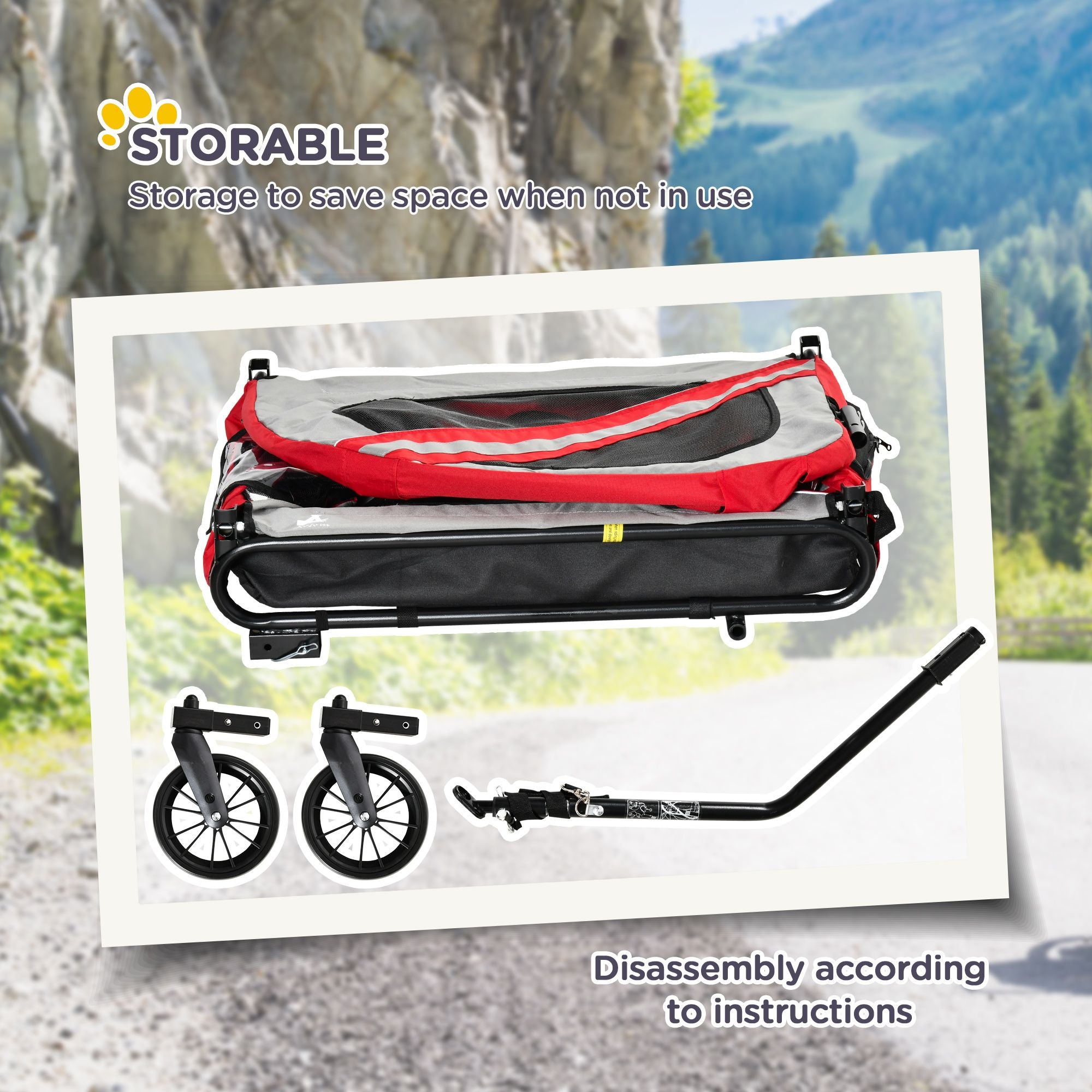 Pet Bike Trailer and Stroller 2-in-1 Red with Universal Wheel Reflectors Safety Flag