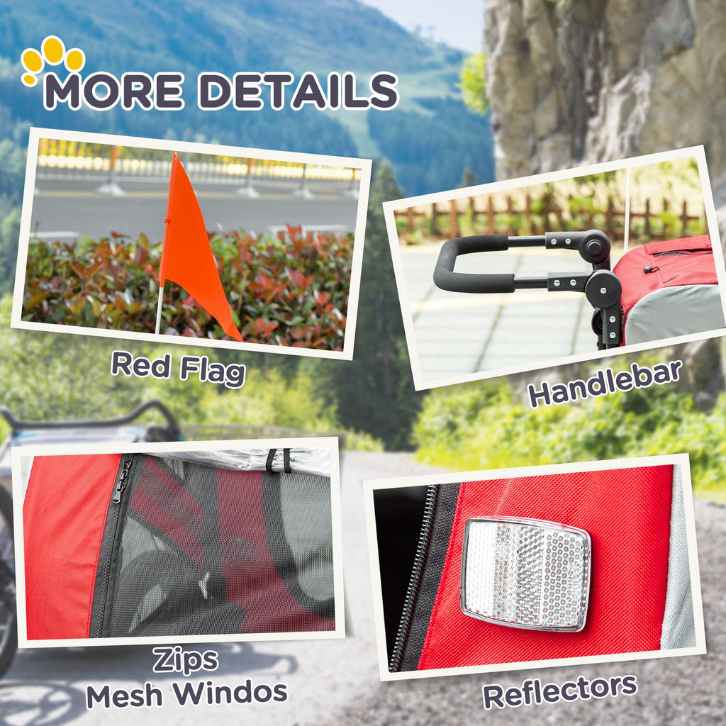 Pet Bike Trailer and Stroller 2-in-1 Red with Universal Wheel Reflectors Safety Flag