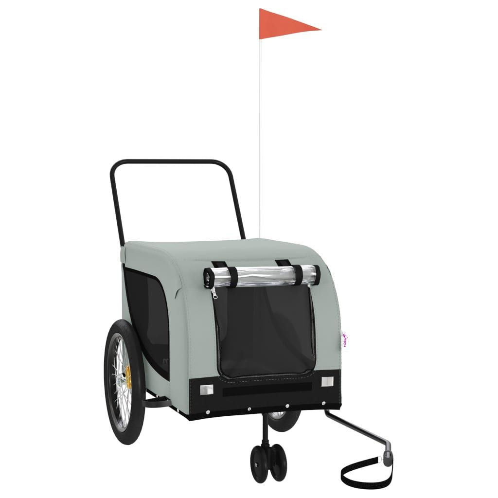 Pet Bike Trailer Grey and Black Oxford Fabric, Iron, PVC Standard